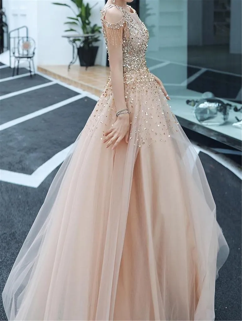 A-line Evening Dress Beading Prom Dress Formal Evening Gown Sparkly
