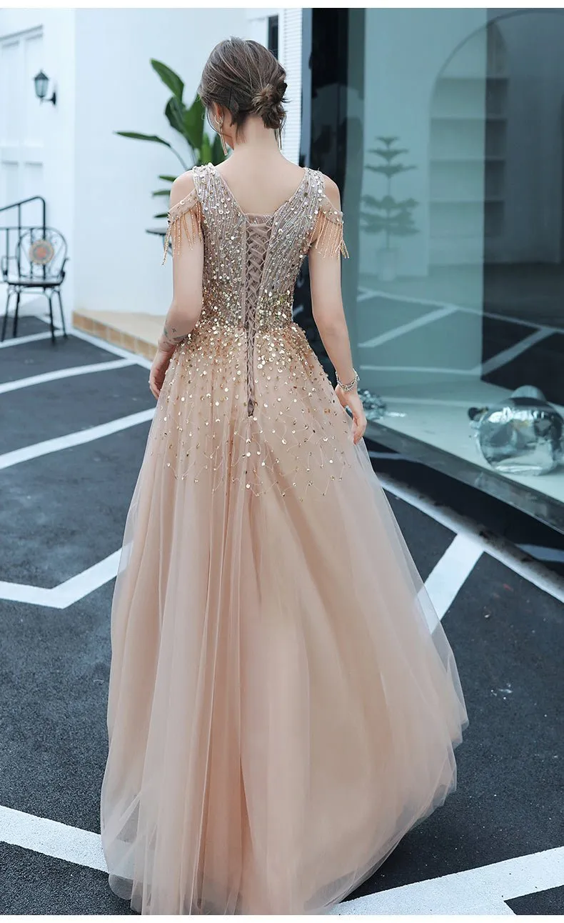 A-line Evening Dress Beading Prom Dress Formal Evening Gown Sparkly