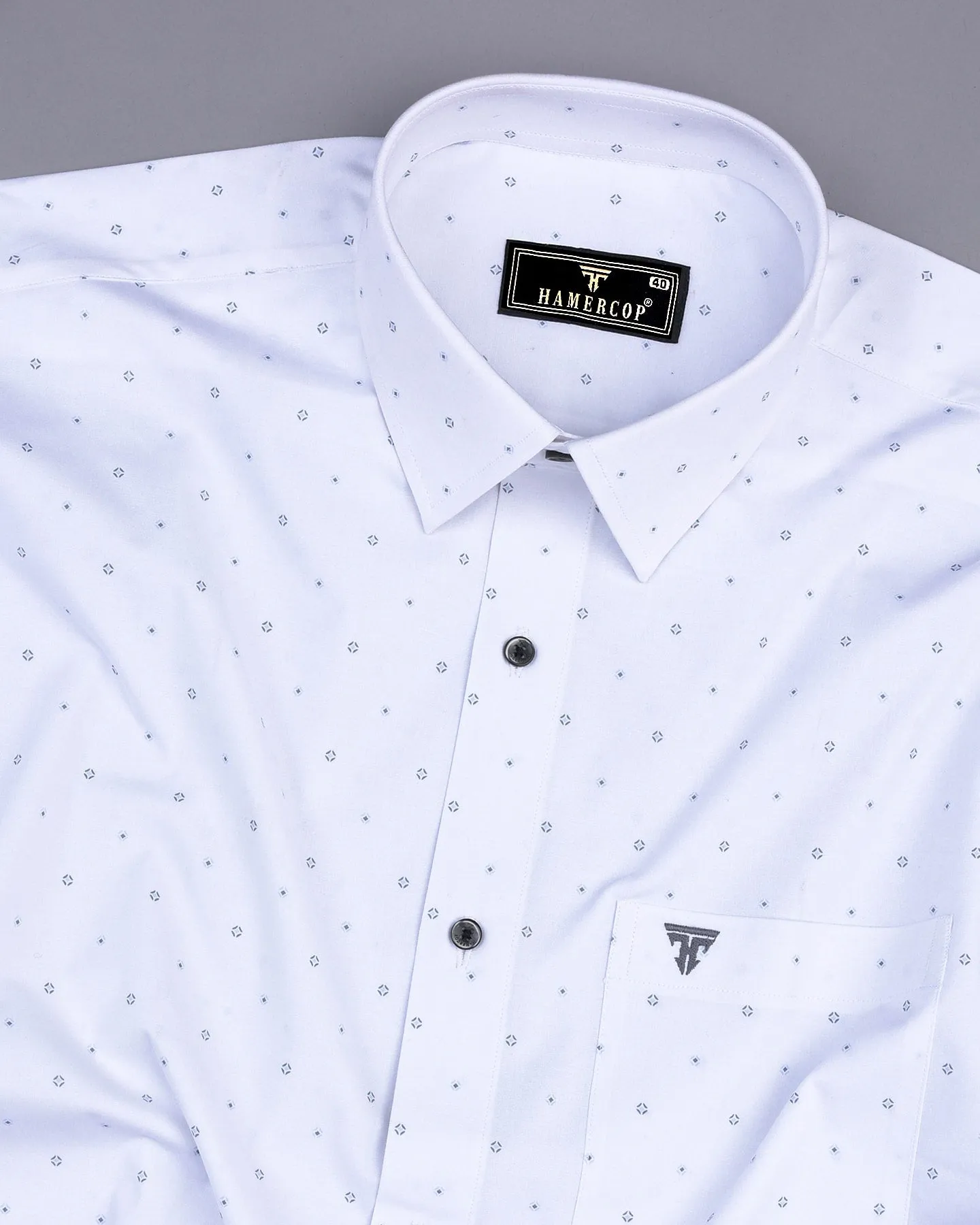 Begonia White With Gray Printed Cotton Formal Shirt