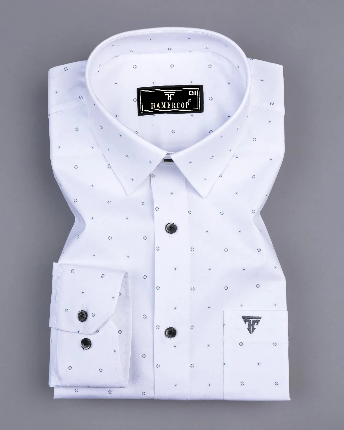Begonia White With Gray Printed Cotton Formal Shirt