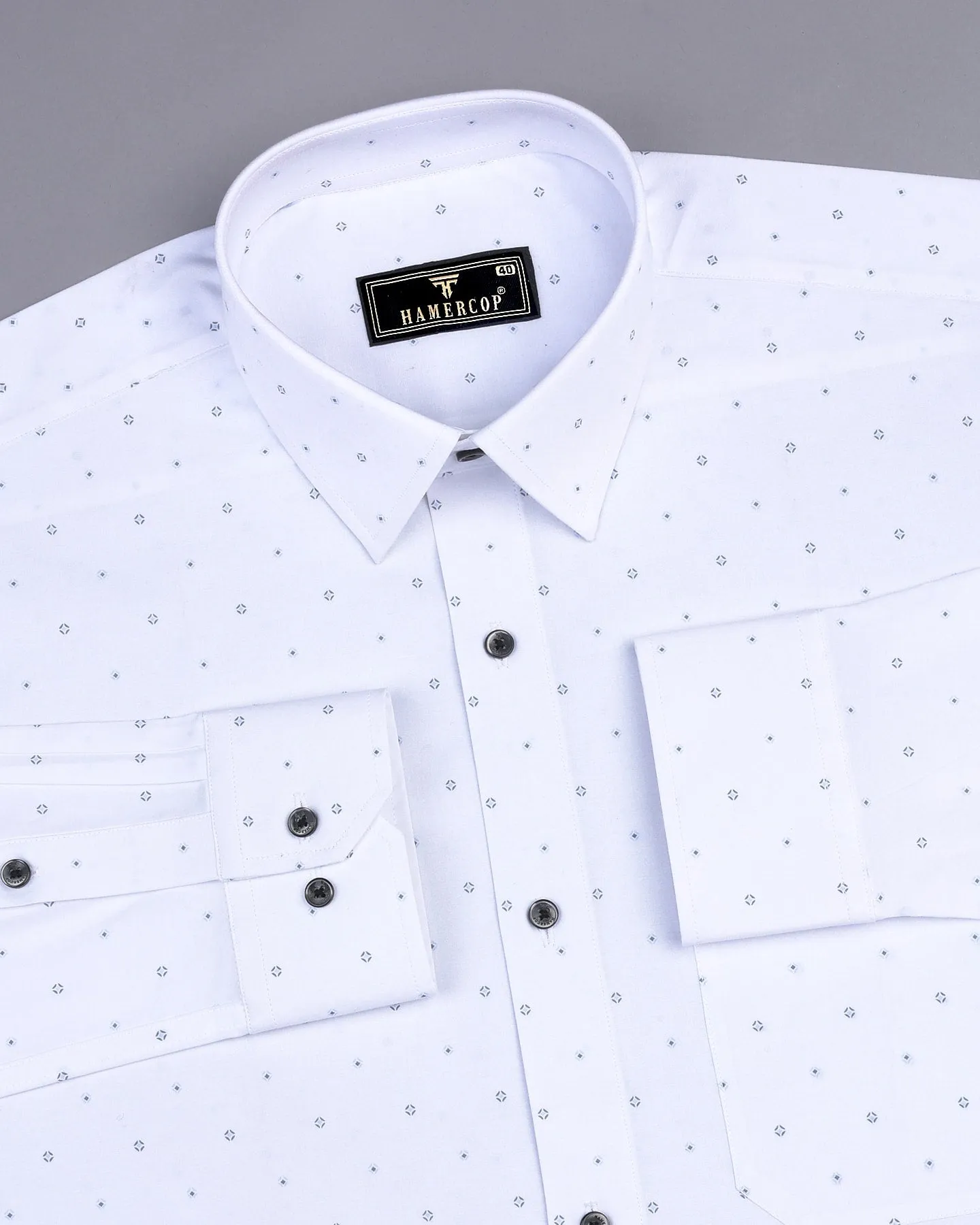 Begonia White With Gray Printed Cotton Formal Shirt