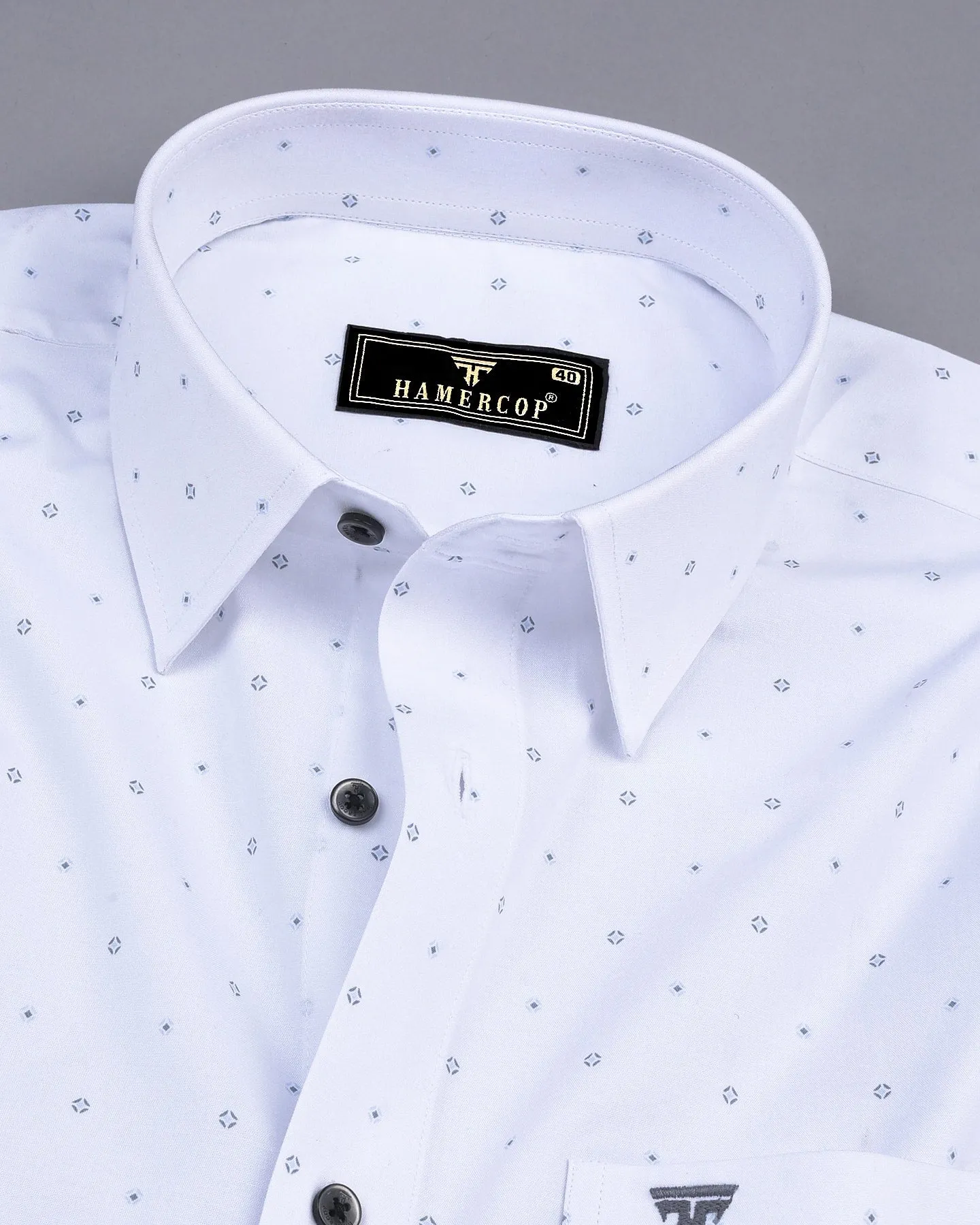 Begonia White With Gray Printed Cotton Formal Shirt