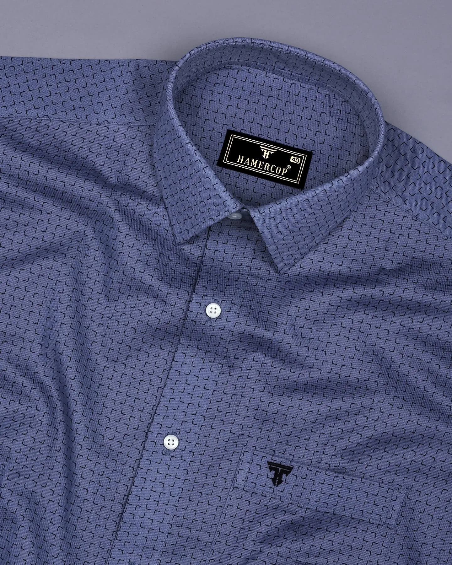 Belfort Gray With Black Printed Oxford Cotton Formal Shirt
