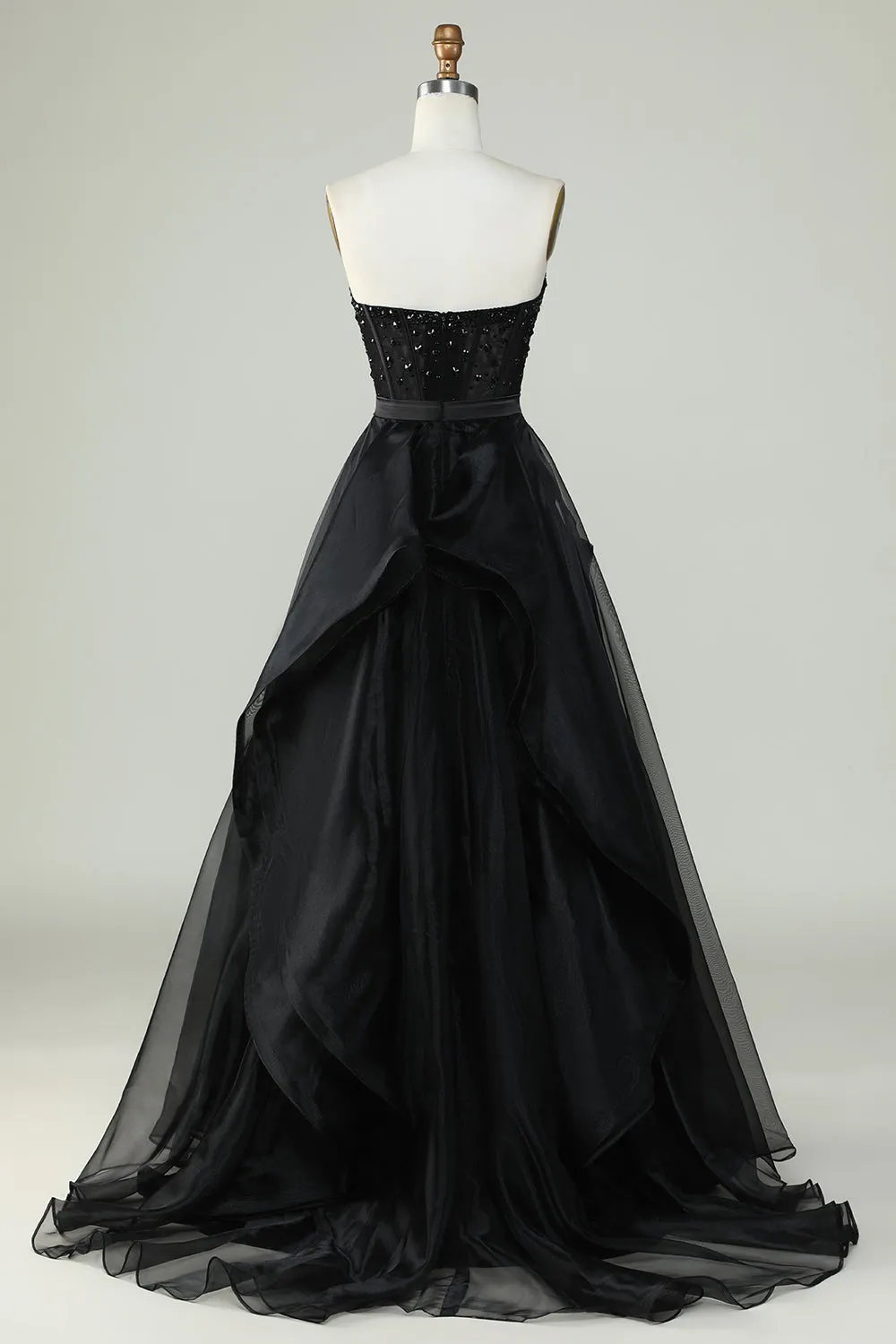 Black Princess A Line Sweetheart Strapless Formal Evening Dress Off Shoulder Sparkly