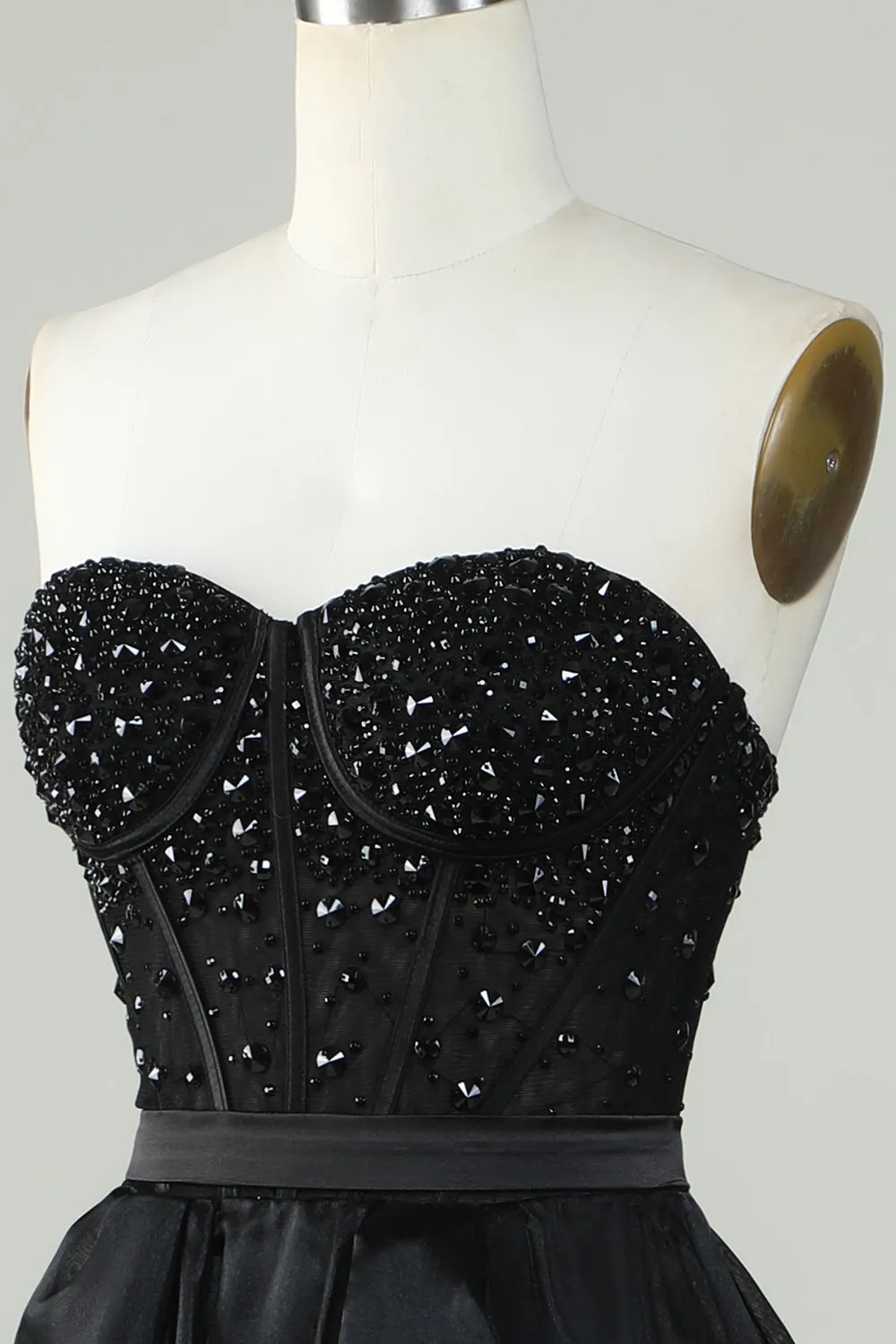 Black Princess A Line Sweetheart Strapless Formal Evening Dress Off Shoulder Sparkly