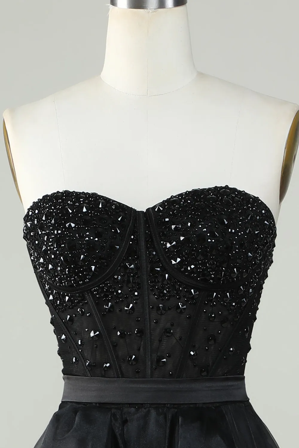 Black Princess A Line Sweetheart Strapless Formal Evening Dress Off Shoulder Sparkly