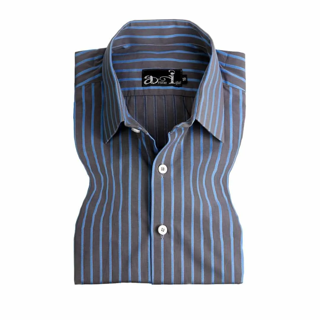 Black with Blue Pinstripes Formal Shirt