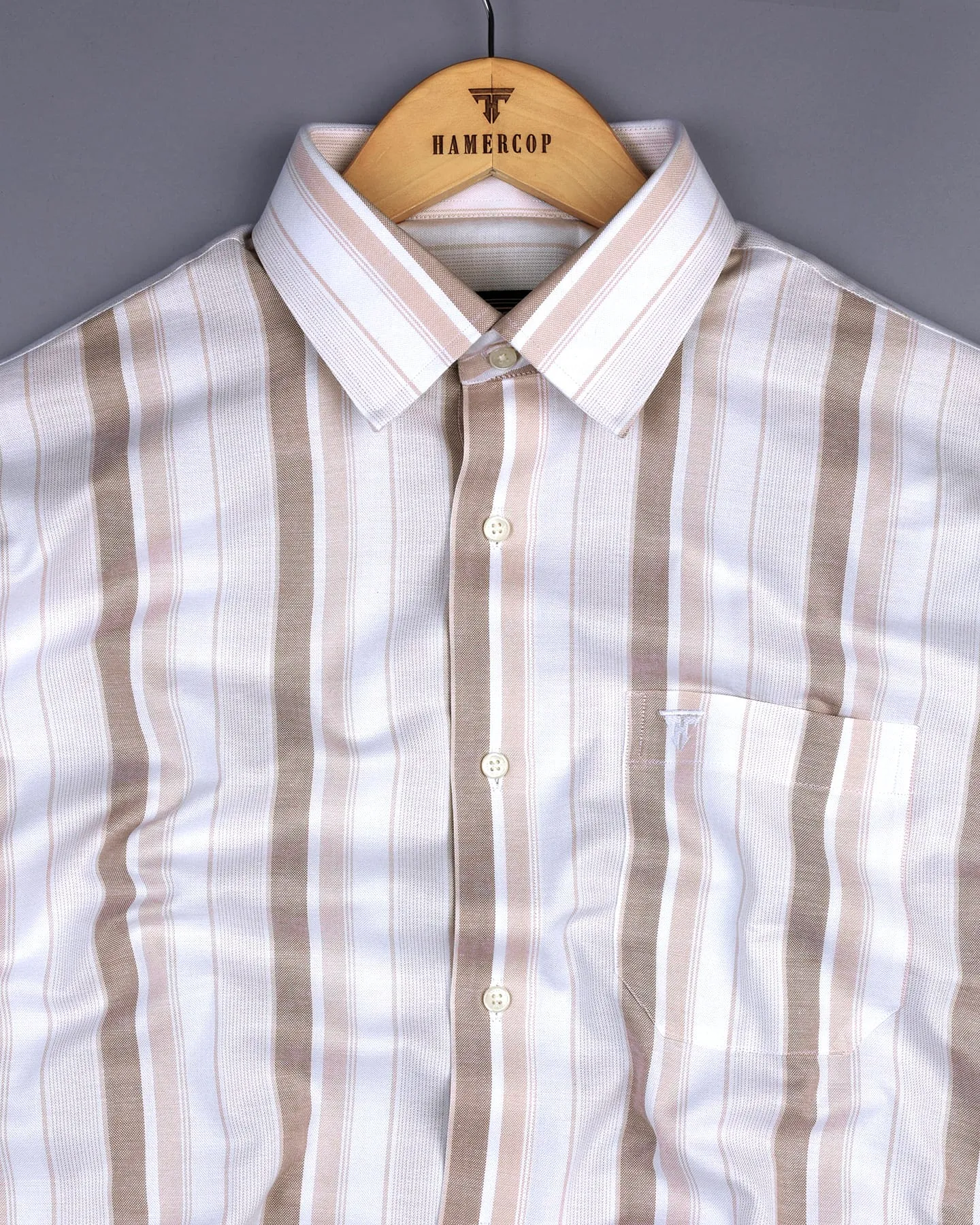 Carabet Cream With White Stripe Oxford Cotton Formal Shirt
