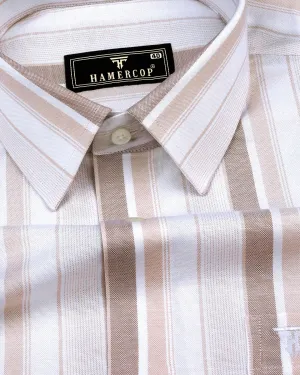 Carabet Cream With White Stripe Oxford Cotton Formal Shirt