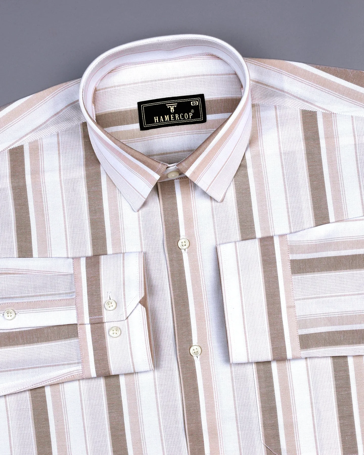 Carabet Cream With White Stripe Oxford Cotton Formal Shirt