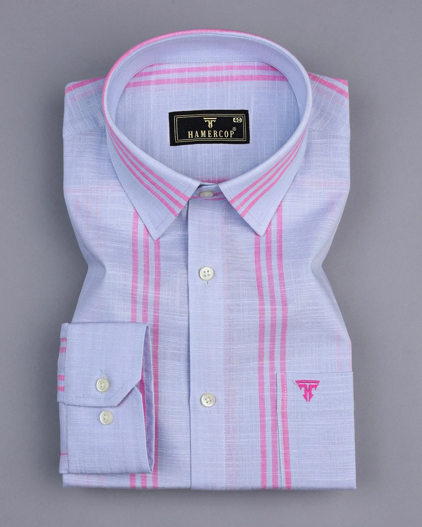 Carson Gray With Pink Stripe Linen Cotton Shirt