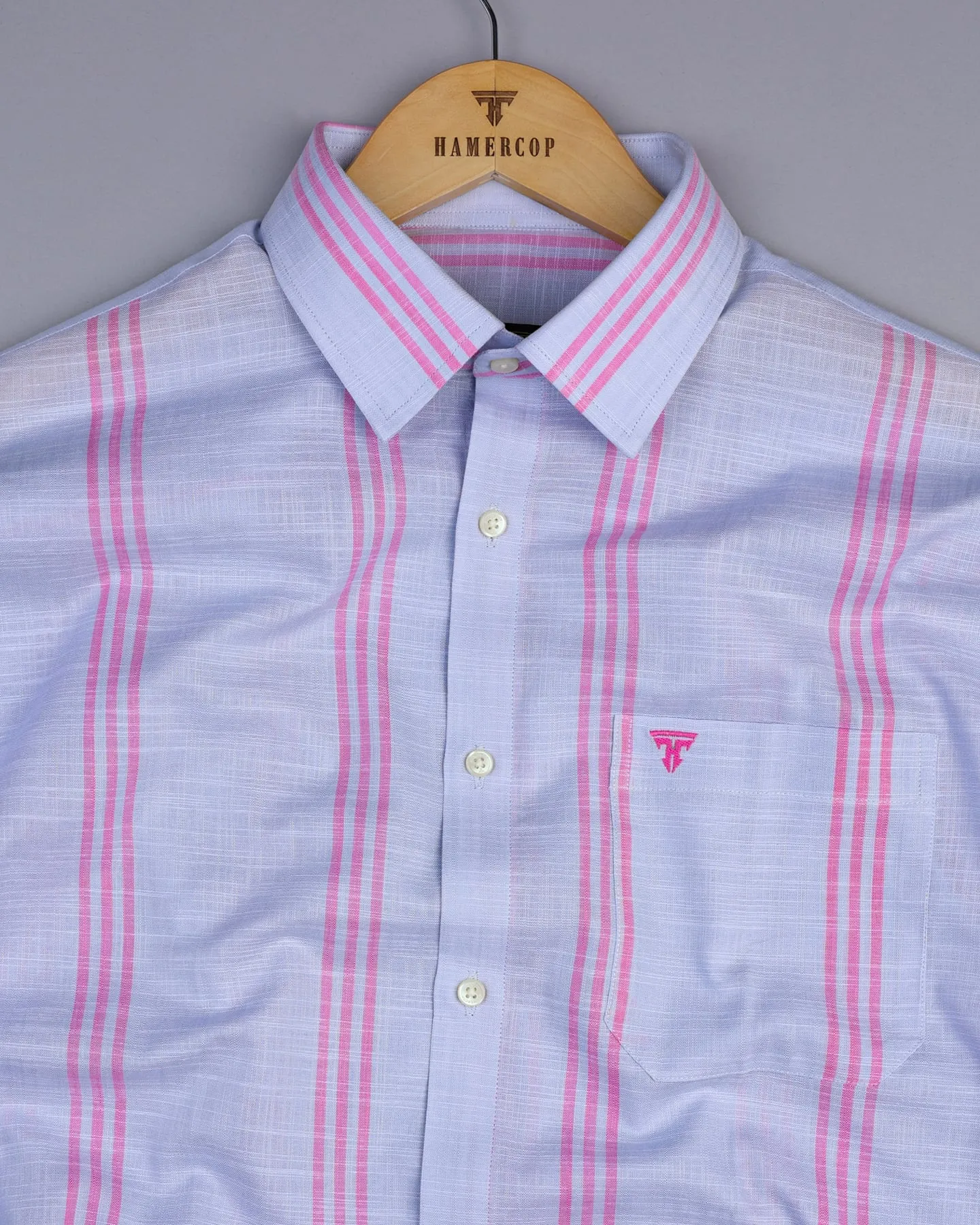 Carson Gray With Pink Stripe Linen Cotton Shirt