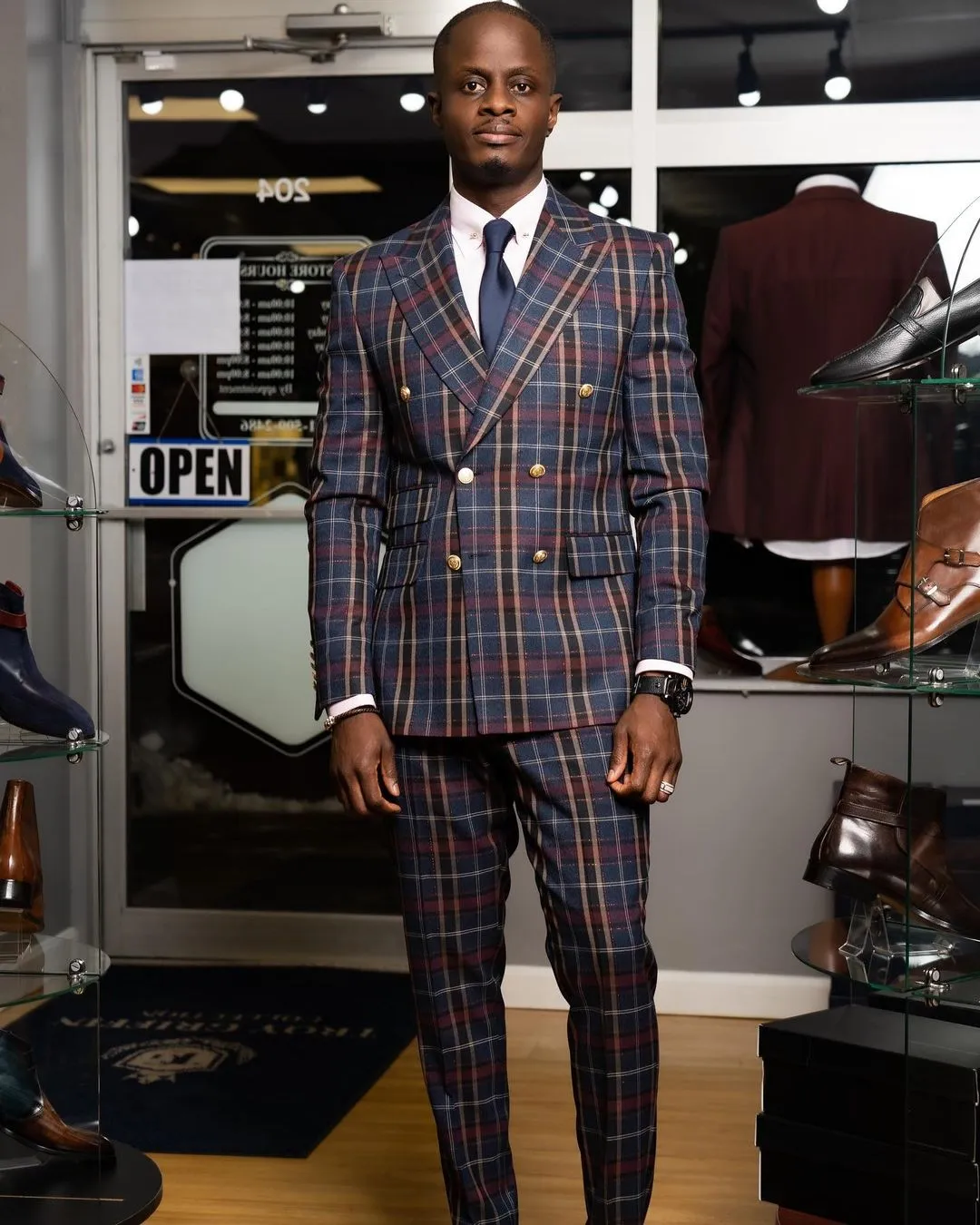 Casual Men Suits Grid Pattern Two Button Two Pieces Jacket With Pants