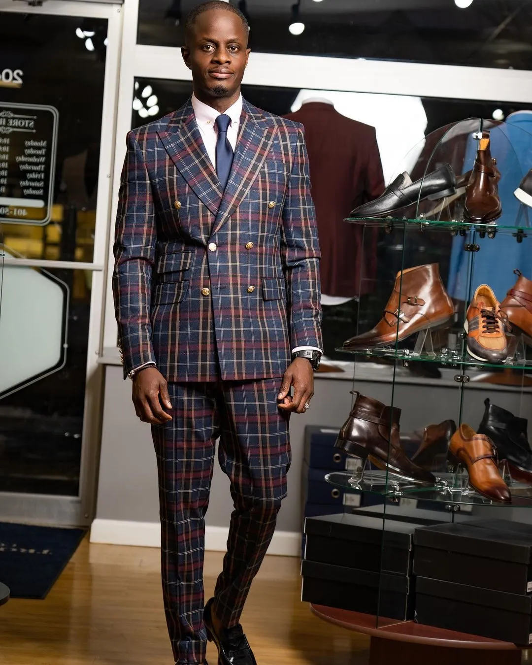 Casual Men Suits Grid Pattern Two Button Two Pieces Jacket With Pants