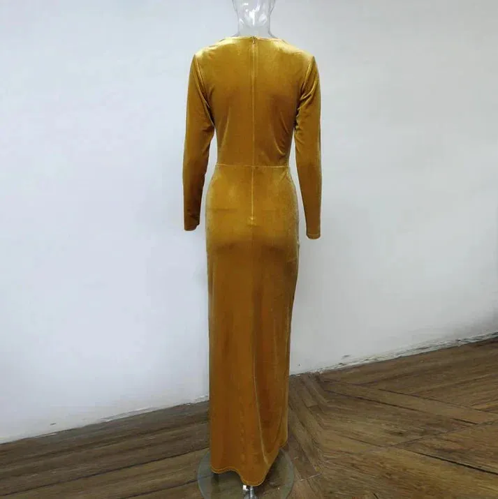 Dress Prom Dress Stores Sexy V-Neck Long Sleeve Split Velvet Formal Prom Dress Formal Dresses