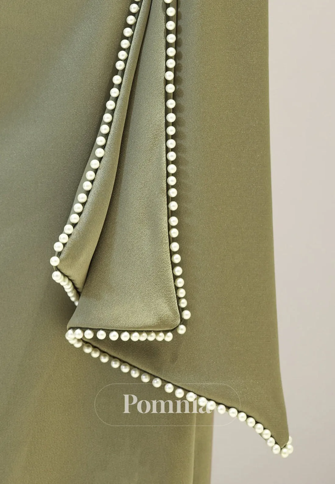 Elegant Long Sleeves Scoop Empire-Waist Pearls Satin Formal Dress