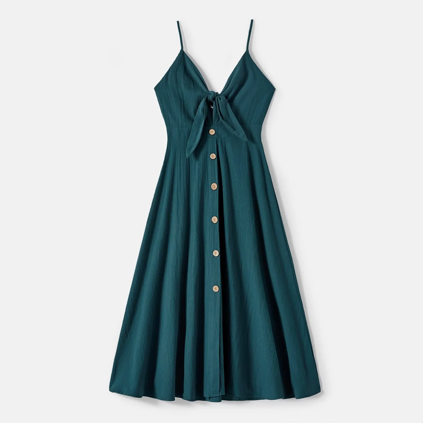 Family Matching Solid Knot Front Cami Dresses and Colorblock Short-sleeve Tee Sets