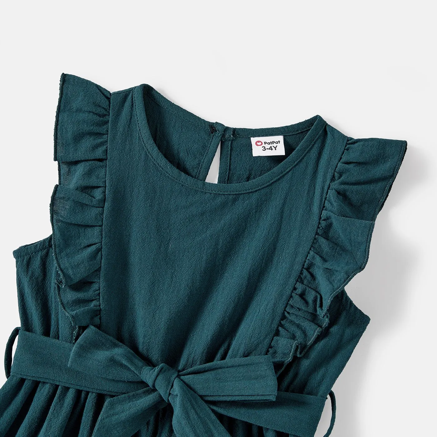 Family Matching Solid Knot Front Cami Dresses and Colorblock Short-sleeve Tee Sets