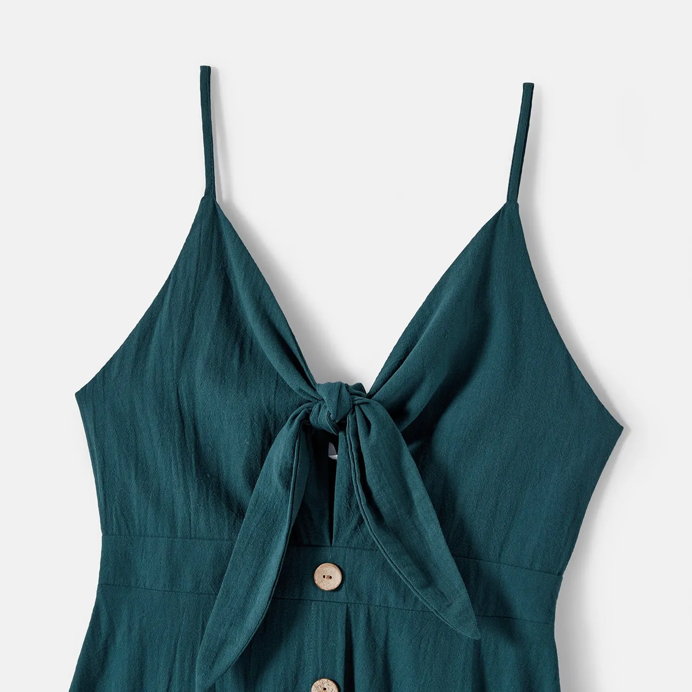 Family Matching Solid Knot Front Cami Dresses and Colorblock Short-sleeve Tee Sets