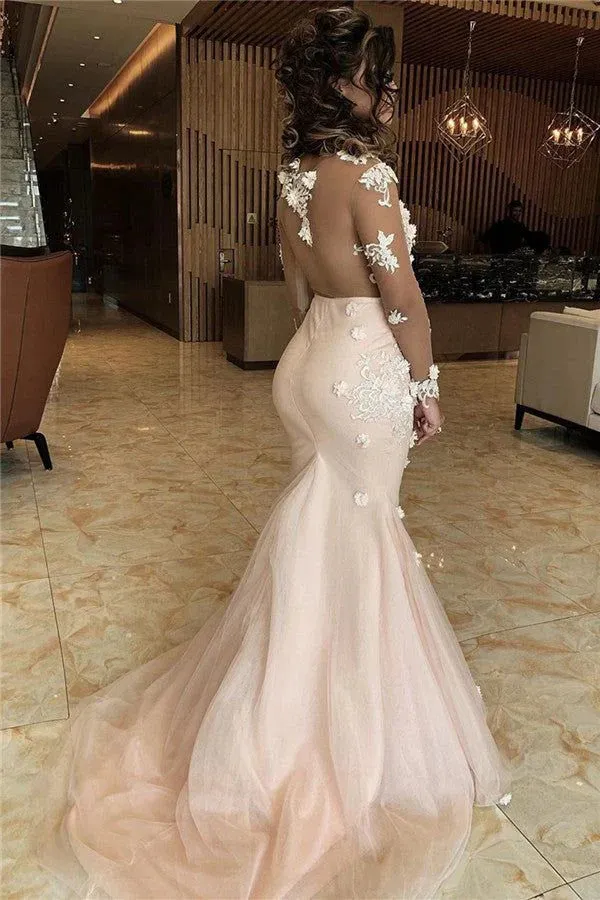 Formal Women's Dresses Appliques Mermaid Lace Prom Dresses V-neck Formal Gowns Prom Clothing