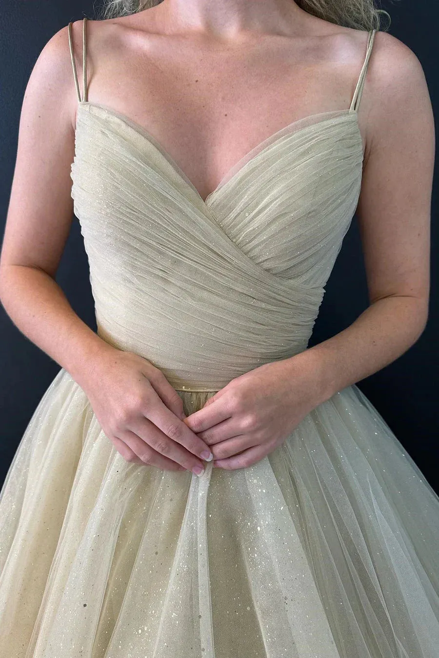 Formal Women's Dresses Champagne Shiny A-Line V Neck Prom Dress Lace-Up Long Formal Gown Prom Clothing