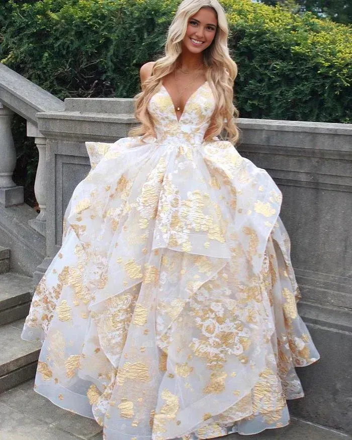 Formal Women's Dresses Gold Spaghetti Straps Sequin Ruffled Formal Dress Long Prom Dress Prom Dresses Stores