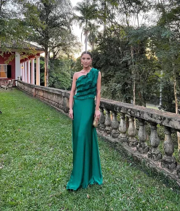 Formal Women's Dresses Green A-Line One Shoulder Long Prom Dress Formal Party Dress Prom Clothing