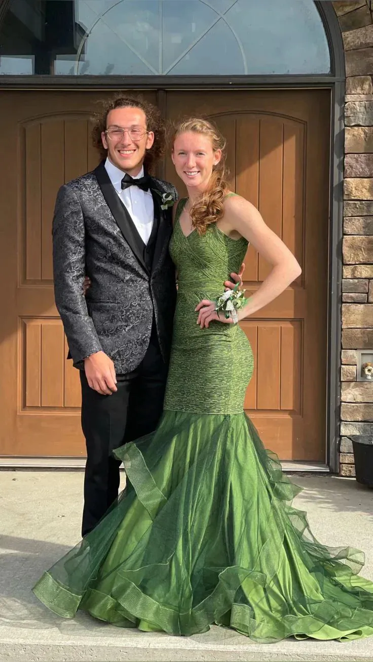 Formal Women's Dresses Green Mermaid Tulle Straps Backless Long Prom Formal Party Dress Prom Clothing