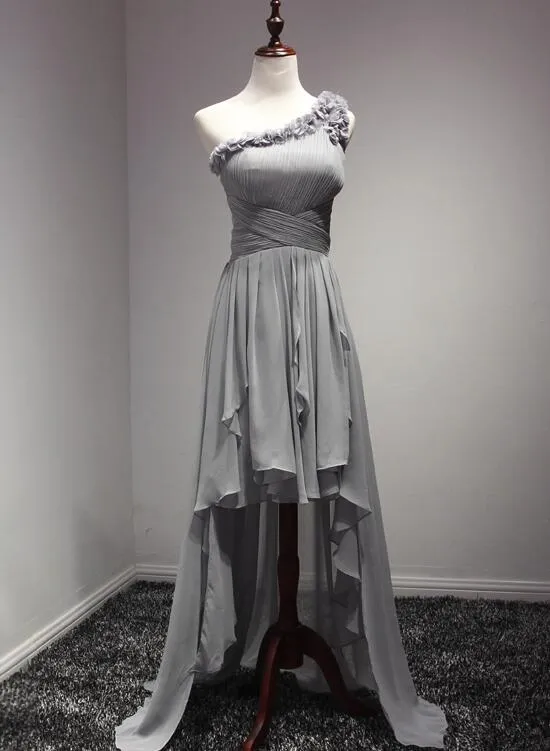 Formal Women's Dresses Grey One Shoulder Chiffon High Low Slit Homecoming Dress Stylish Prom Dress Women Formal Dress Prom Dresses Stores