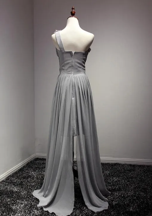 Formal Women's Dresses Grey One Shoulder Chiffon High Low Slit Homecoming Dress Stylish Prom Dress Women Formal Dress Prom Dresses Stores