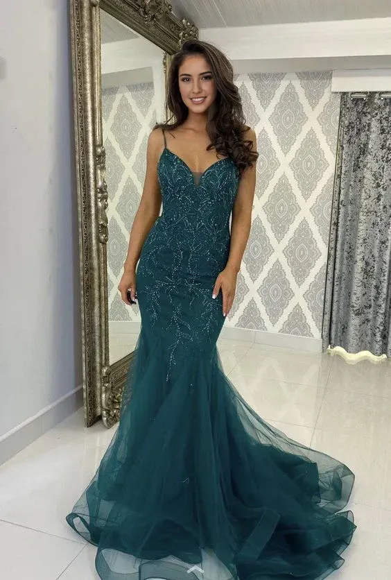 Formal Women's Dresses Mermaid Sleeveless Tulle Long Prom Dress Formal Evening Party Dress Prom Clothing