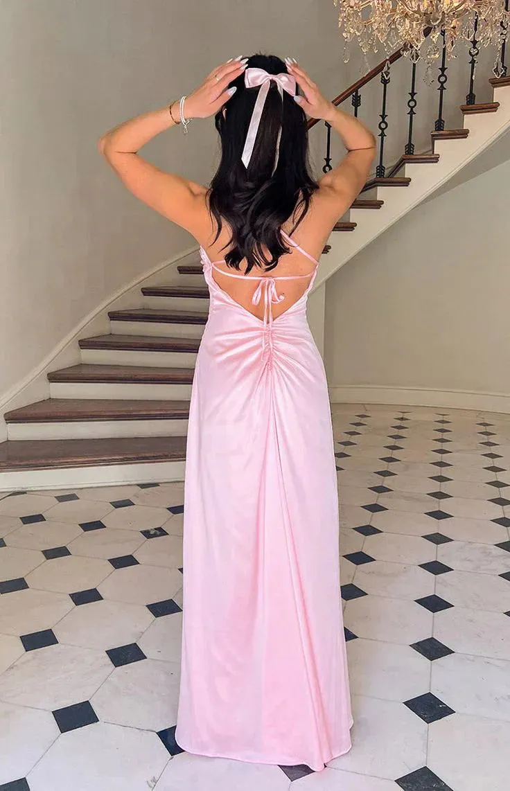 Formal Women's Dresses Pink A Line Satin Long Prom Dress Formal Party Gown Prom Dress Store