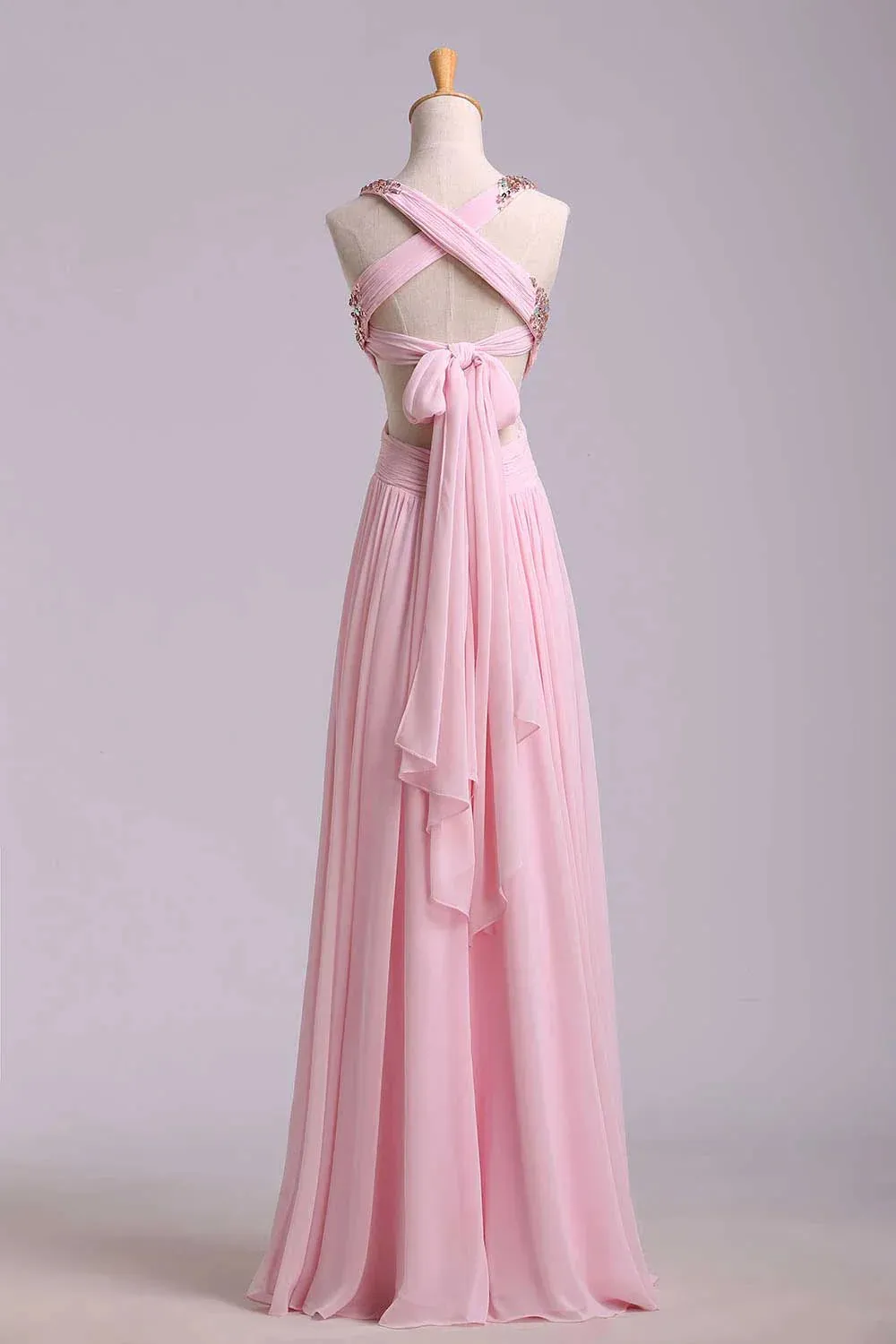 Formal Women's Dresses Pink Sweetheart Sequins Cross Back Chiffon Long Formal Prom Dress Prom Dress Stores