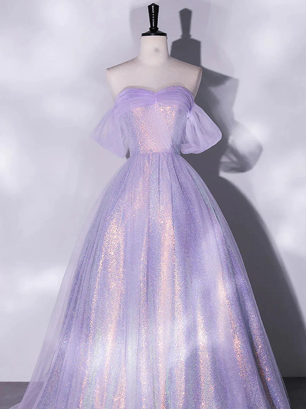 Formal Women's Dresses Purple A-Line Tulle Sequin Long Prom Dress Formal Party Dress Prom Dresses Stores