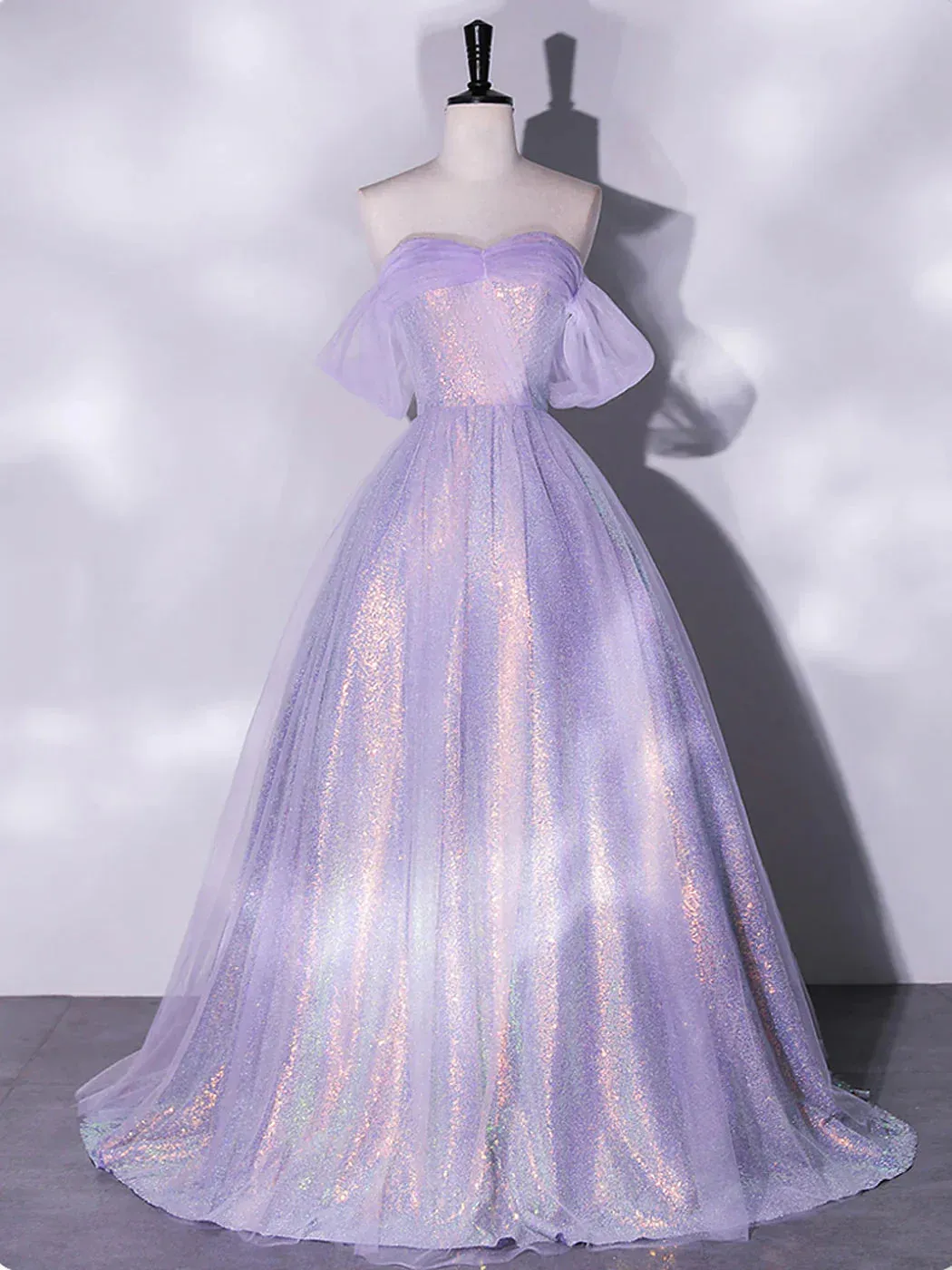 Formal Women's Dresses Purple A-Line Tulle Sequin Long Prom Dress Formal Party Dress Prom Dresses Stores