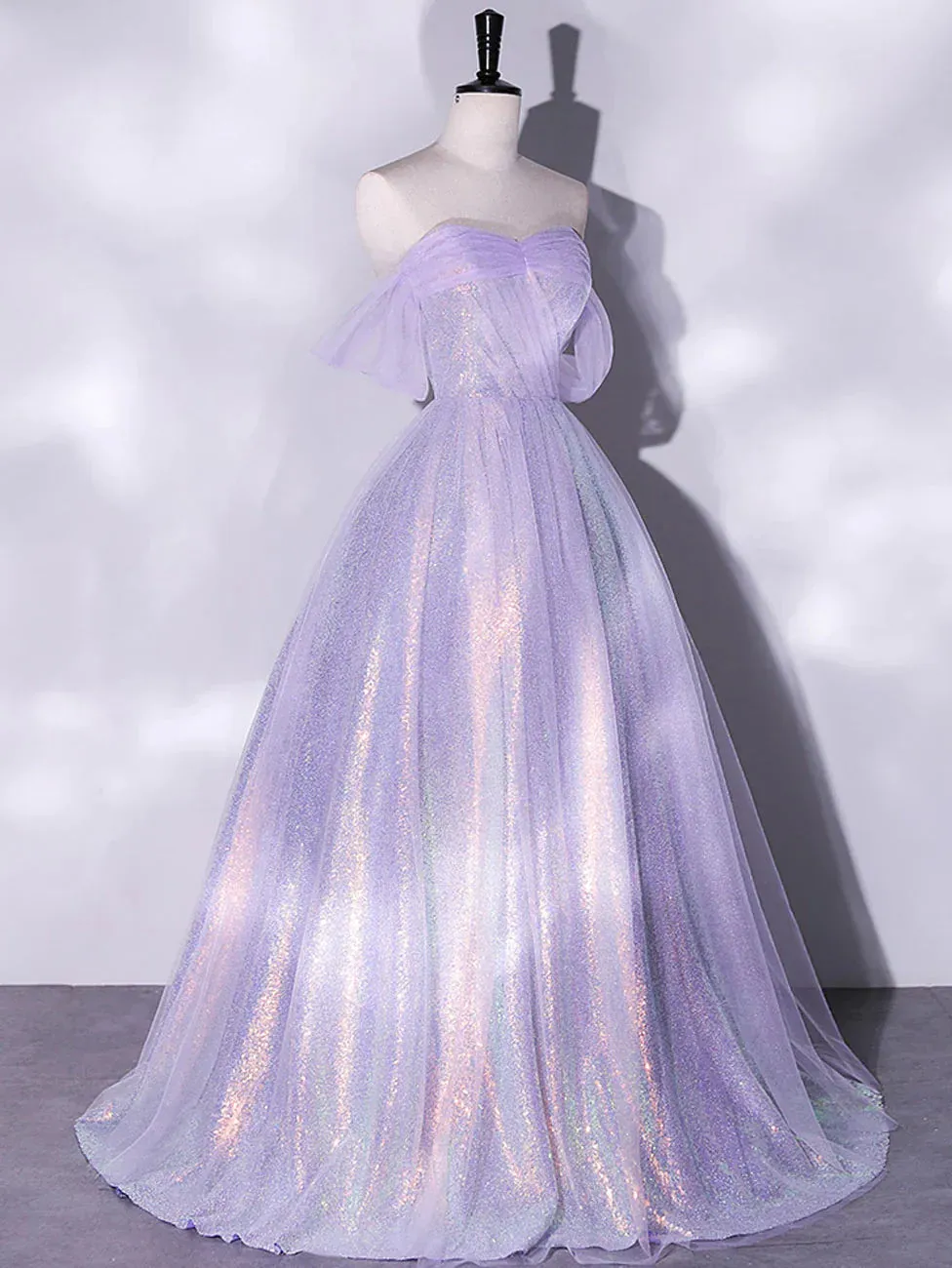 Formal Women's Dresses Purple A-Line Tulle Sequin Long Prom Dress Formal Party Dress Prom Dresses Stores