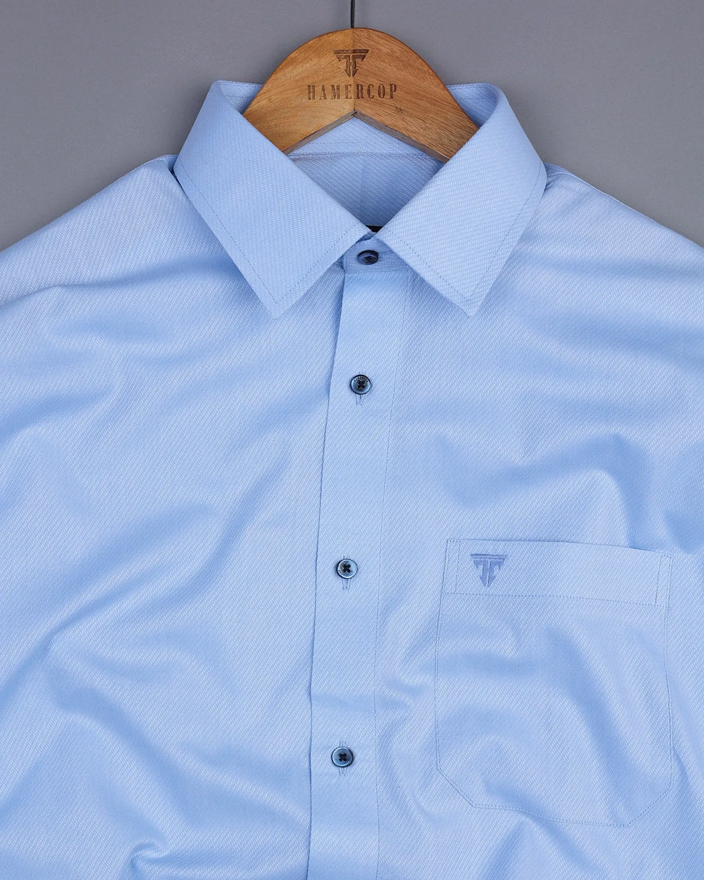 Jordy SkyBlue With White Dobby Texture Cotton Shirt