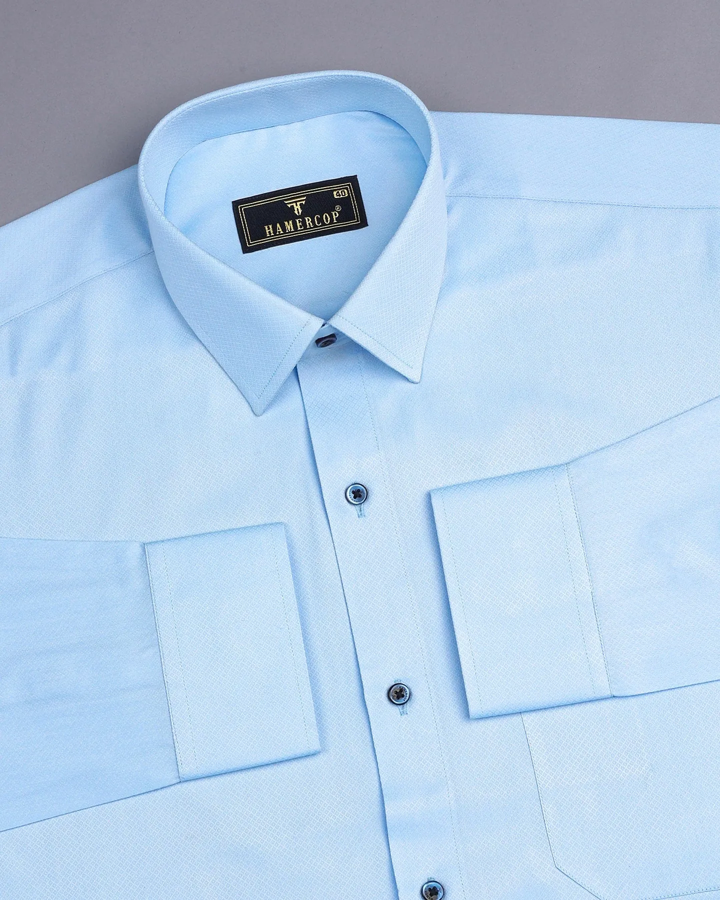 Light SkyBlue Solid Dobby Texture Formal Shirt