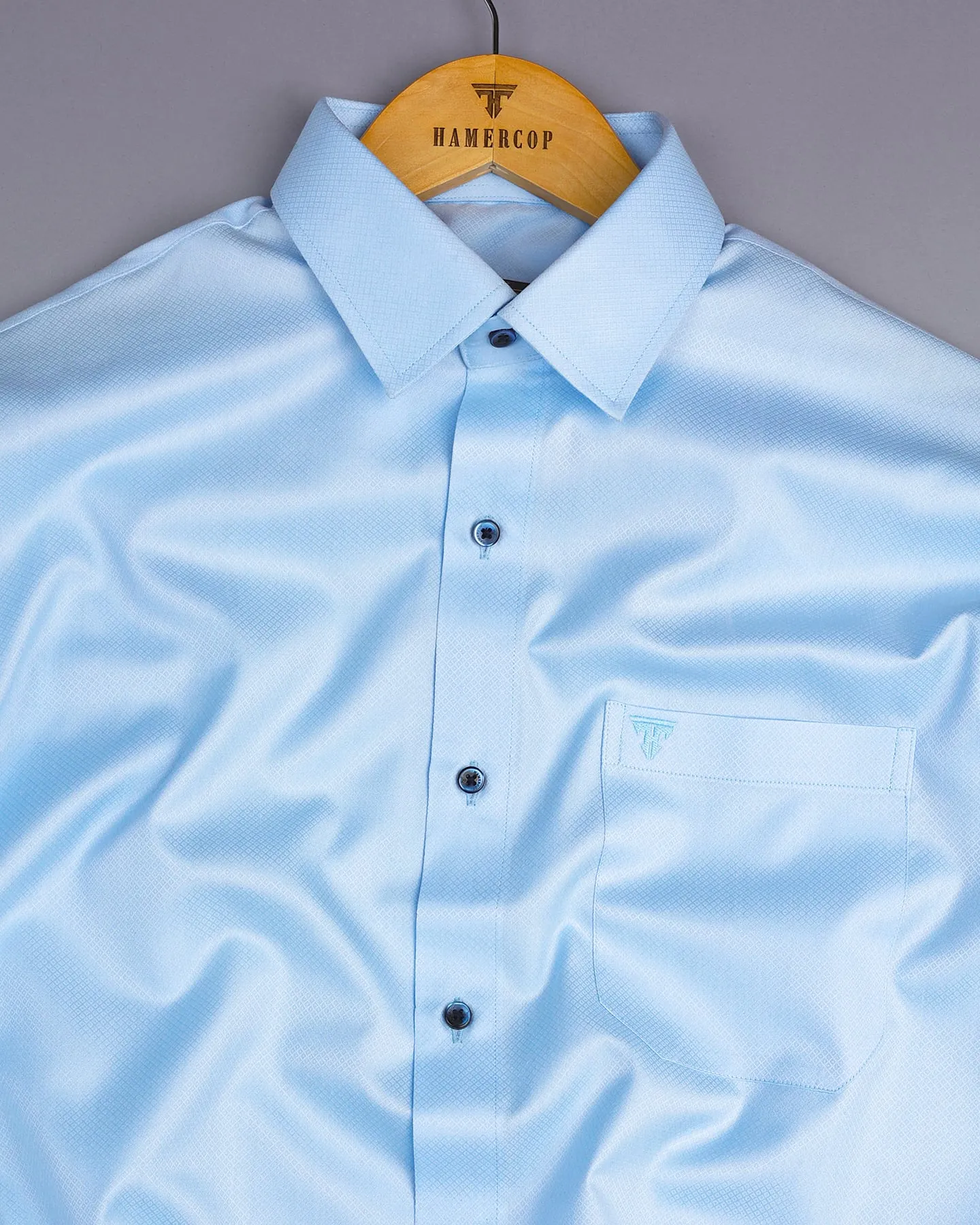 Light SkyBlue Solid Dobby Texture Formal Shirt