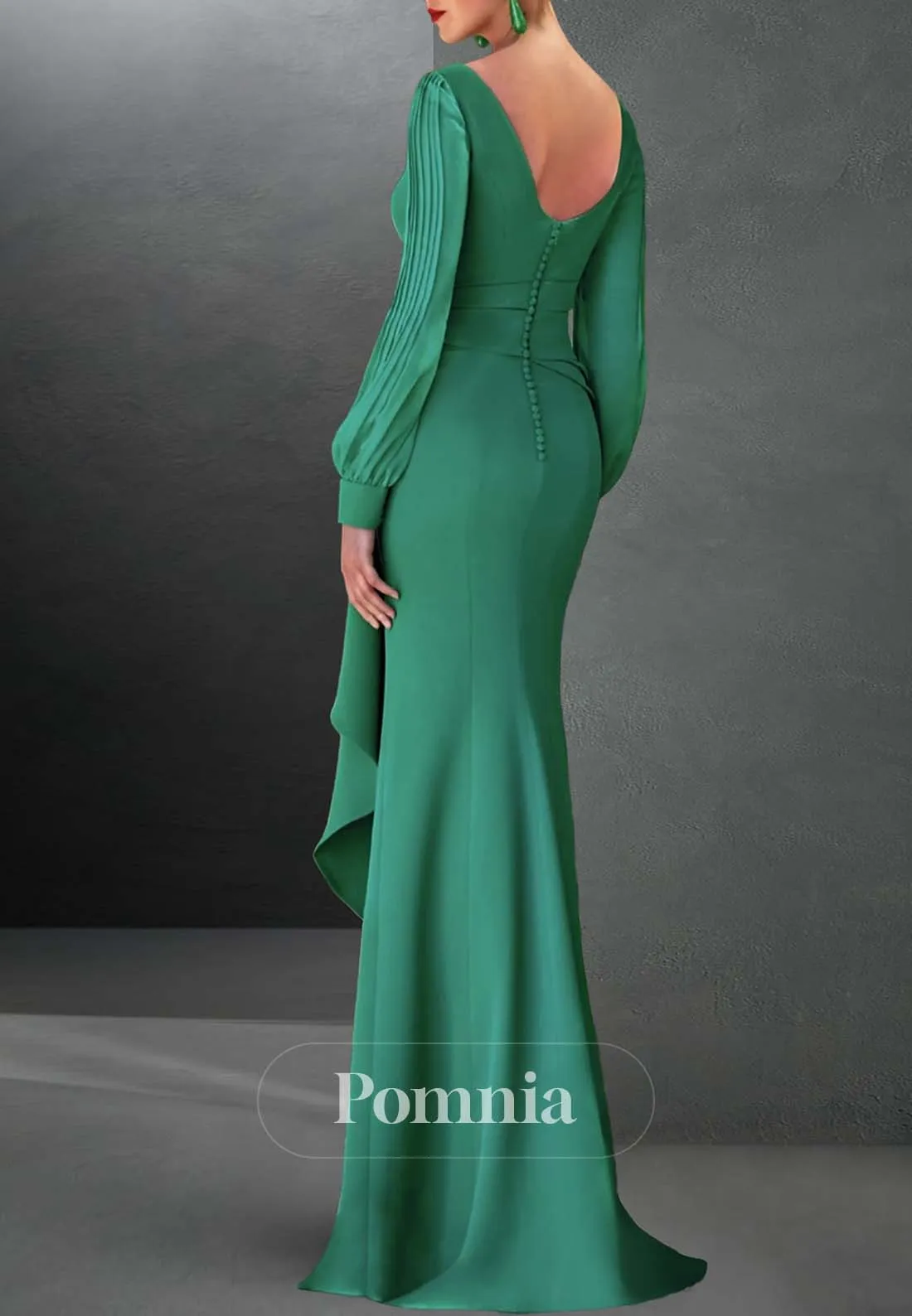 Long Sleeves Scoop Slit Ruched Evening Formal Dress