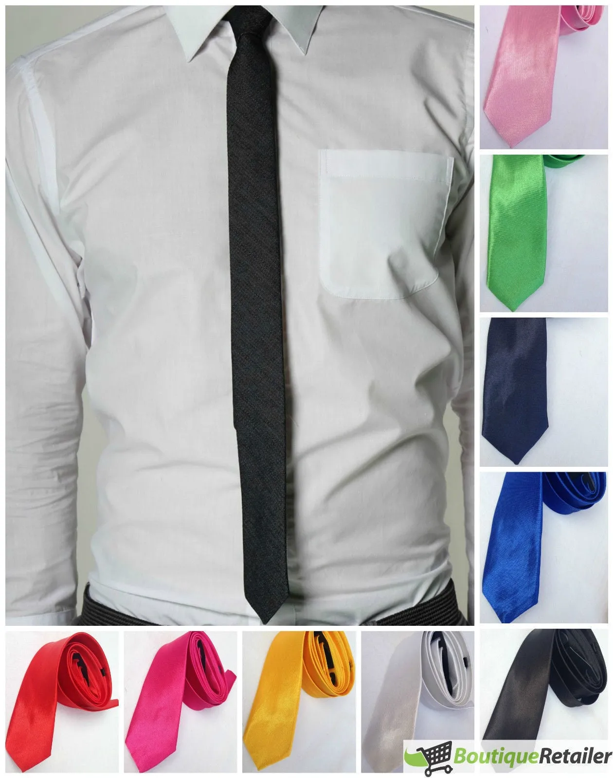 Mens SKINNY TIE Plain Wedding Slim Necktie Formal Casual Narrow Party