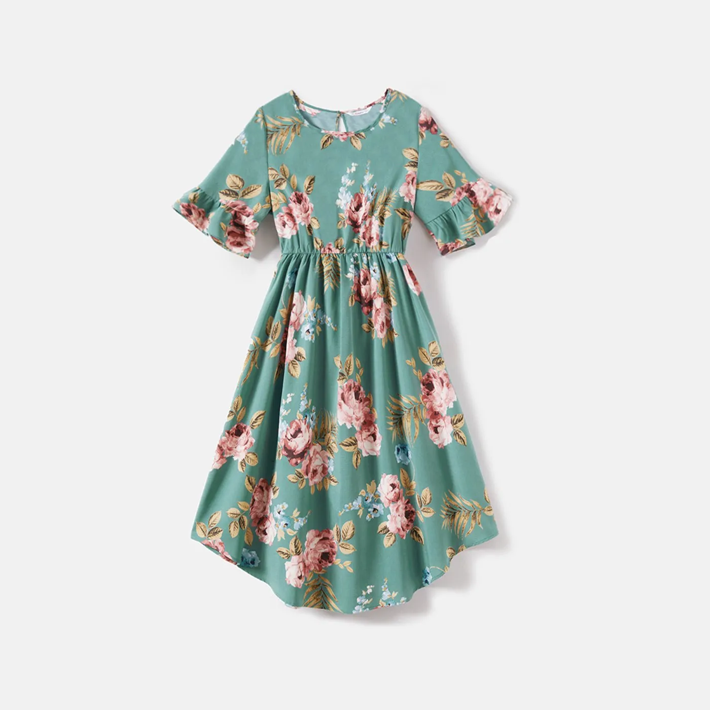 Mommy and Me Allover Floral Print Ruffle Half-sleeve Dresses