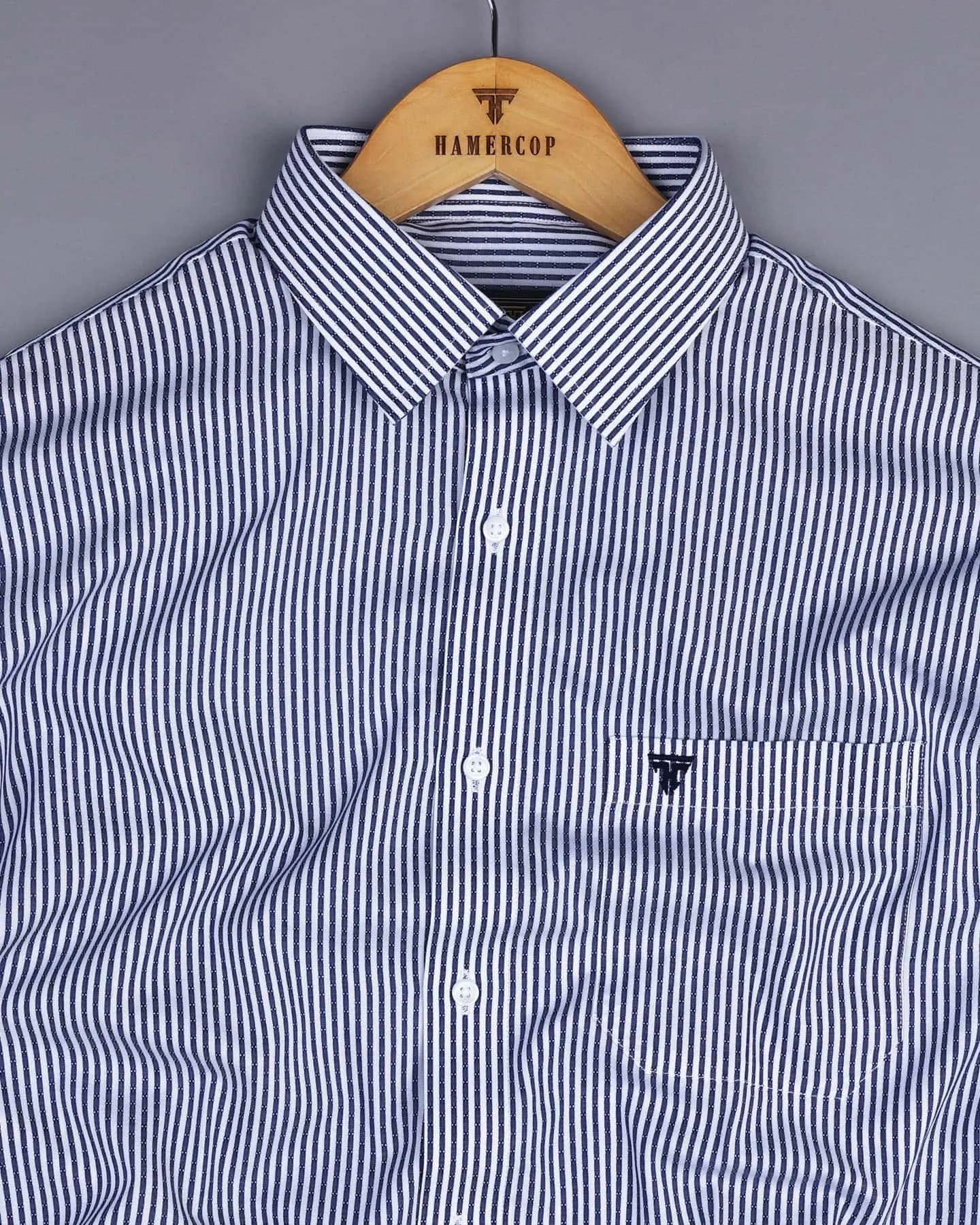 NavyBlue With White Stripe Dobby Cotton Formal Shirt