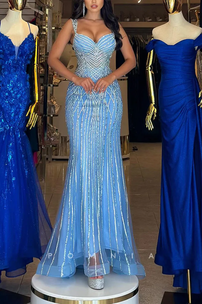 P1578 - Straps Sweetheart Appliques Sleevelss Long Prom Evening Formal Dress
