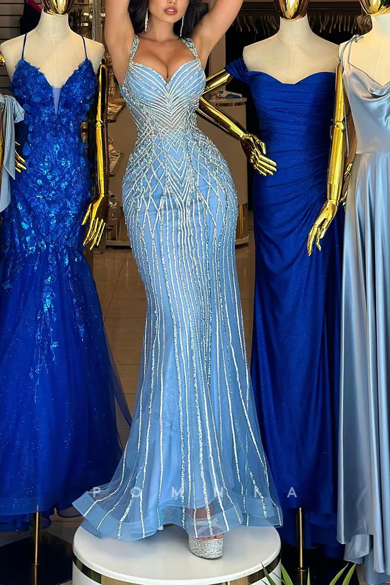 P1578 - Straps Sweetheart Appliques Sleevelss Long Prom Evening Formal Dress