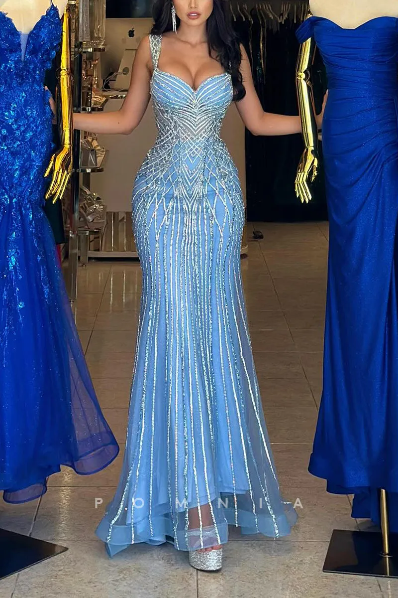 P1578 - Straps Sweetheart Appliques Sleevelss Long Prom Evening Formal Dress
