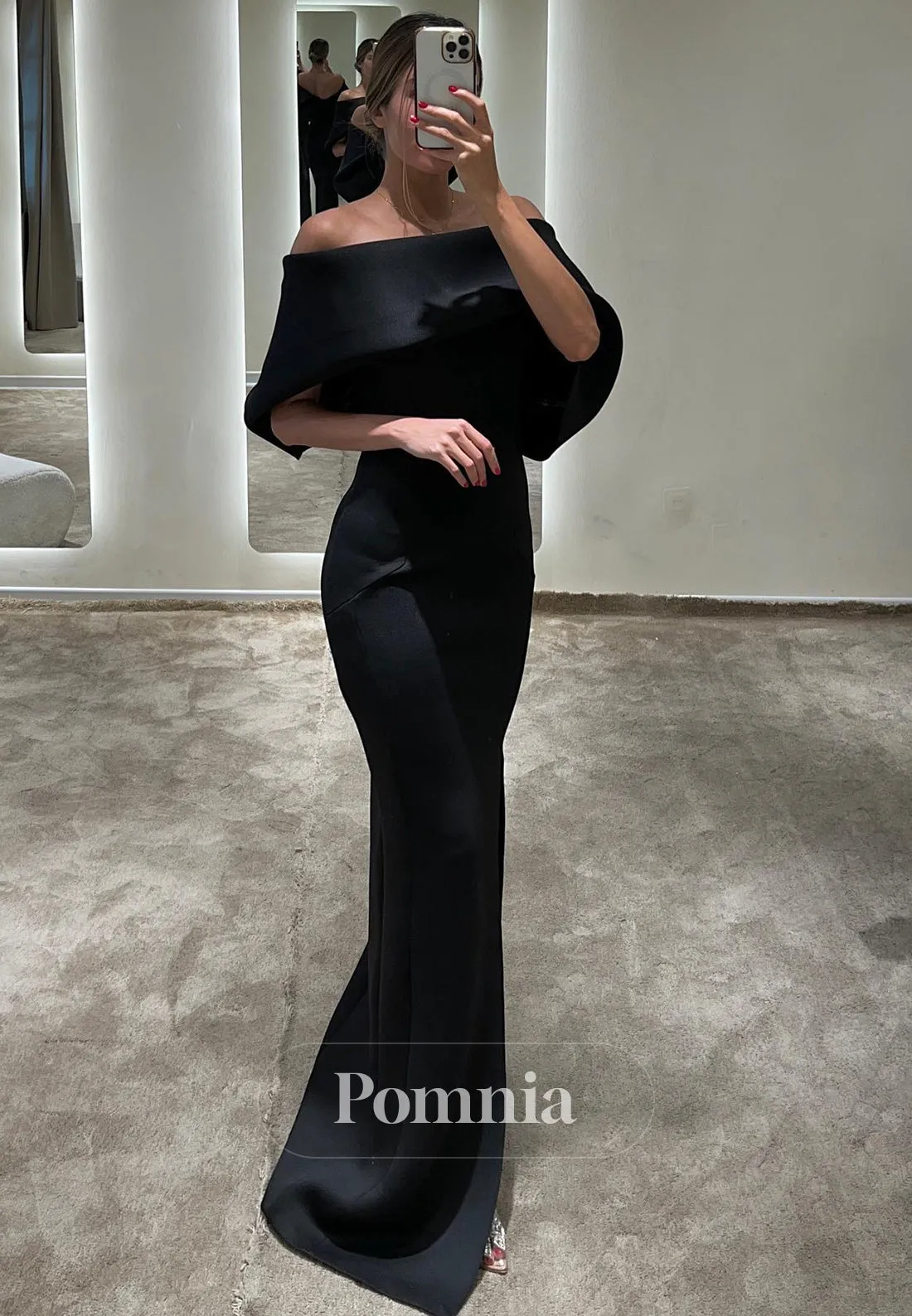 P1598 - Classy Strapless Cap Sleeves SHeath/Column Side Split Long Evening Formal Dress