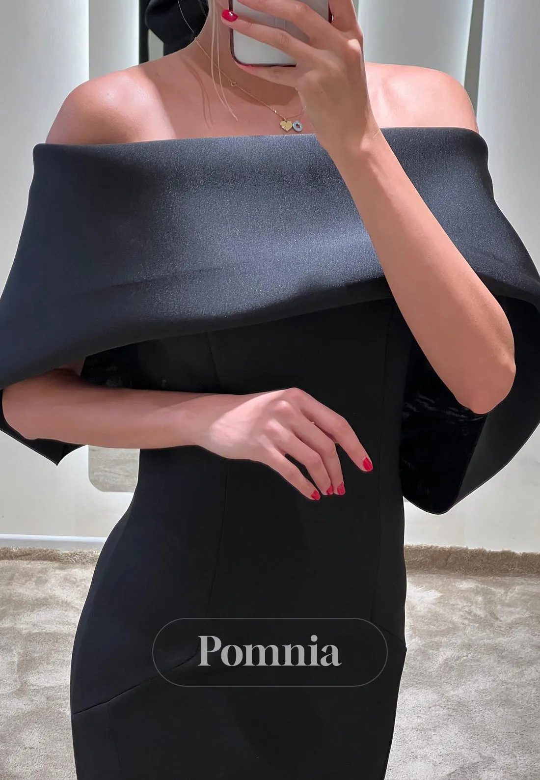 P1598 - Classy Strapless Cap Sleeves SHeath/Column Side Split Long Evening Formal Dress