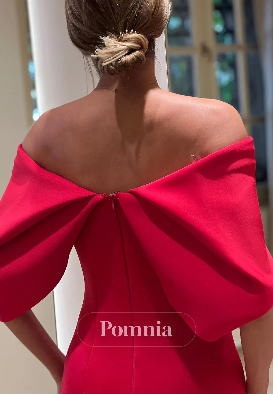 P1598 - Classy Strapless Cap Sleeves SHeath/Column Side Split Long Evening Formal Dress
