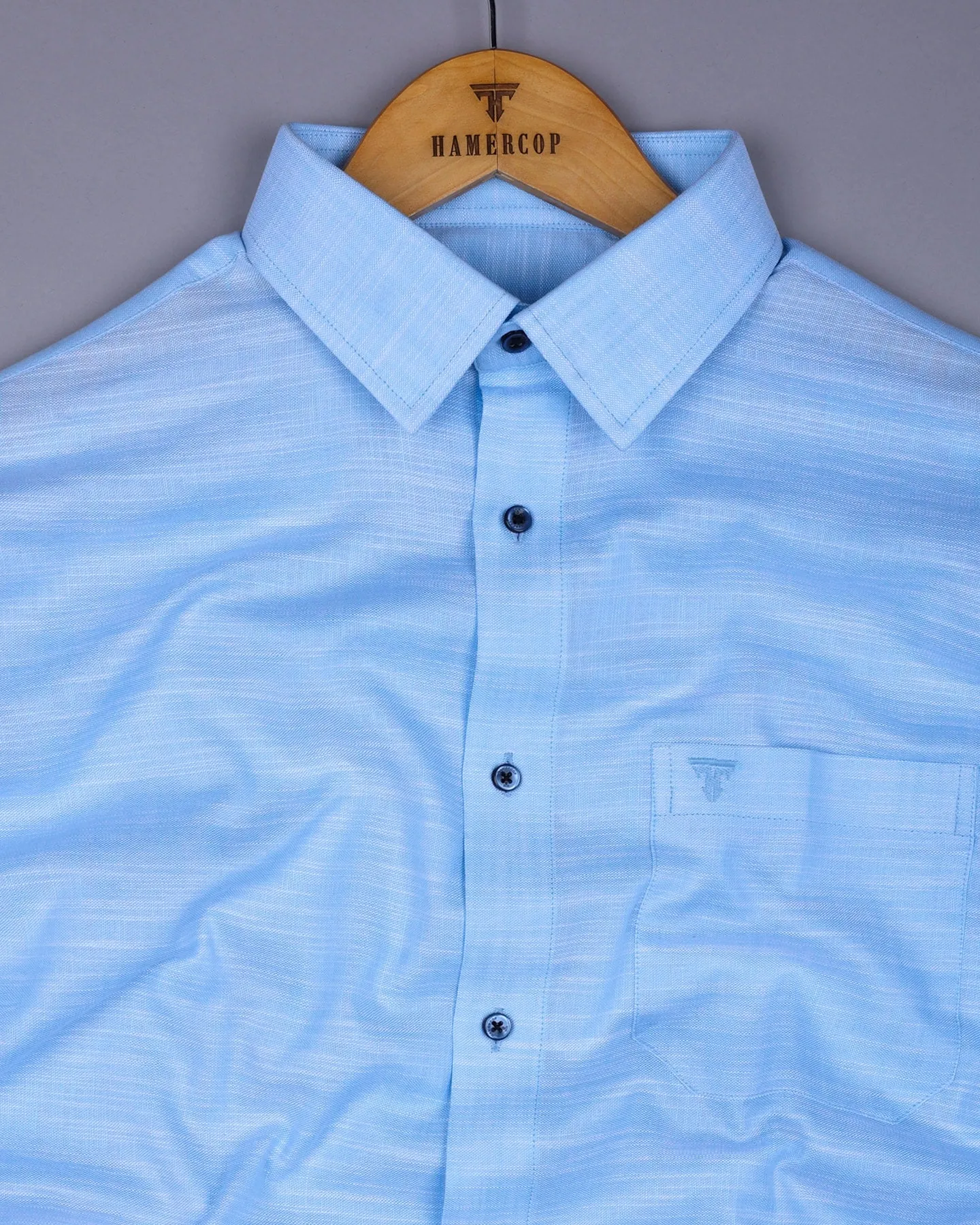 Palace Blue Solid Linen Cotton Formal Shirt